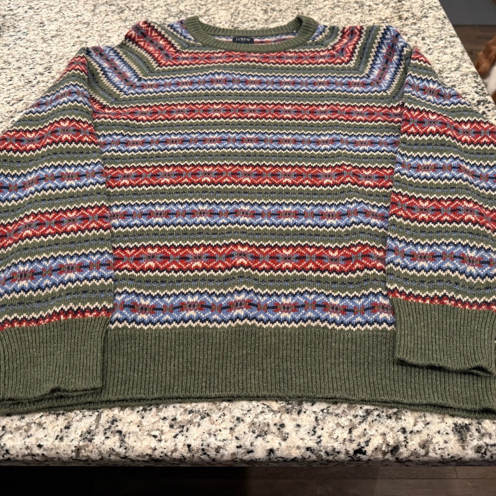 J.Crew Lambswool-Blend Fair Isle Crewneck Sweater - Large